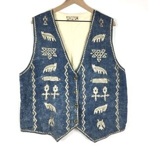 VINTAGE Vest Linen Oversized Boho Southwestern Agapo Collection Aztec Tribal 90s